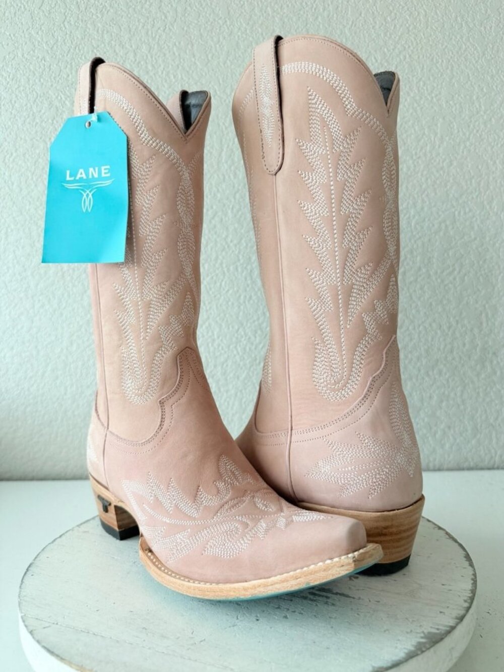 Lane LEXINGTON Pink Cowboy Boots Womens Size 9 Western Leather Mid Calf Snip Toe